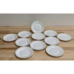 Vintage Corelle By Corning White Green Trim Teacup Saucer Plates 6.25" Lot Of 11